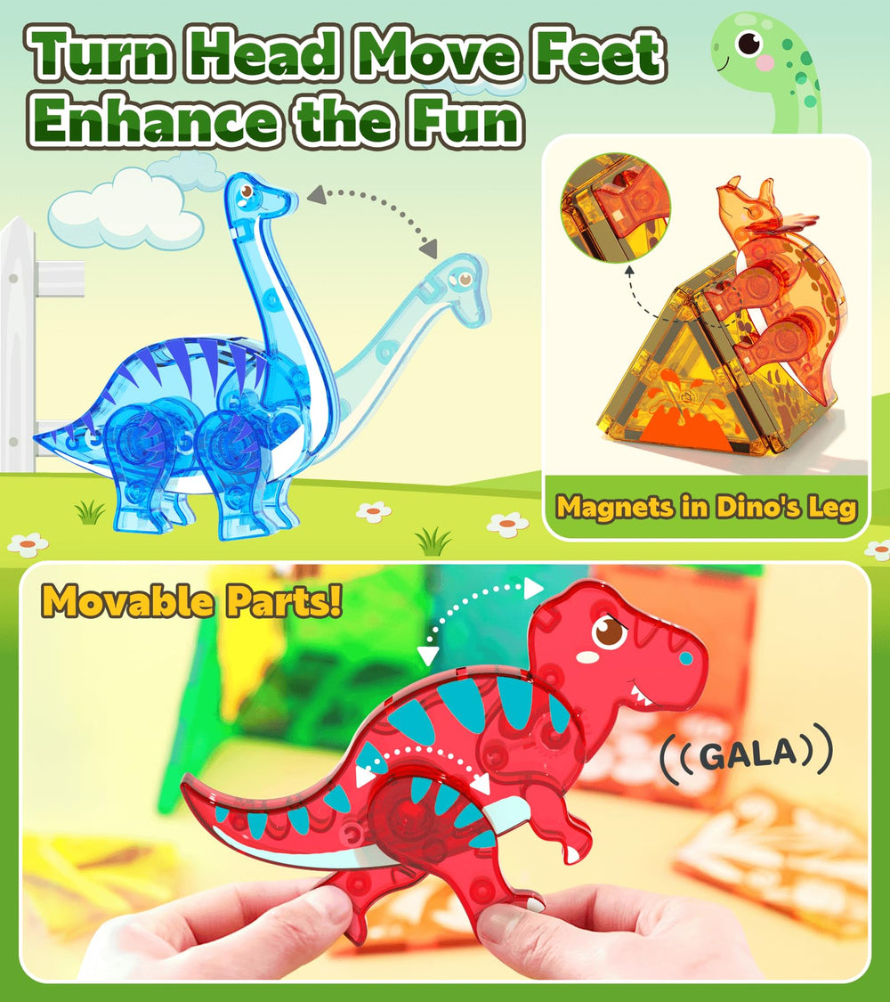 Asago dinosaur designs created with magnetic tiles for creative figures