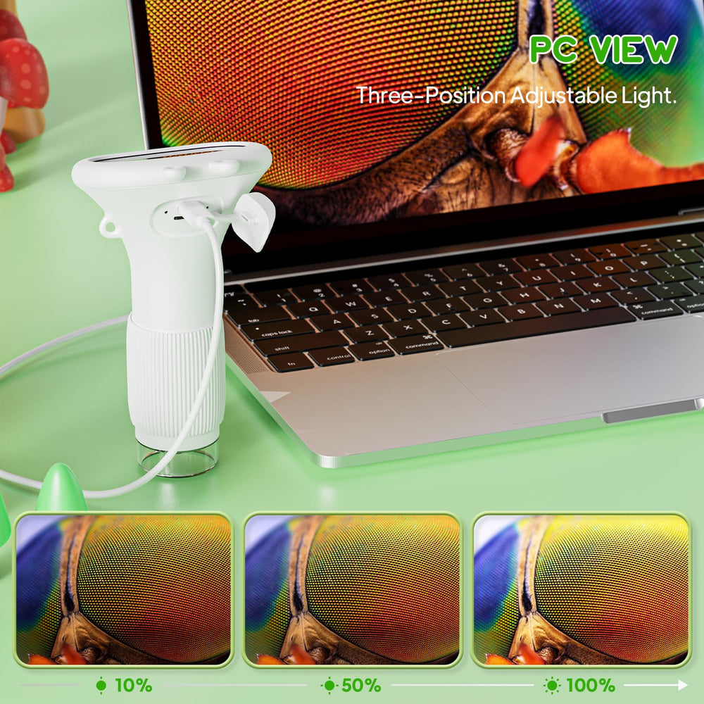 Ashfly digital microscope stores up to 400 photos for easy sharing.