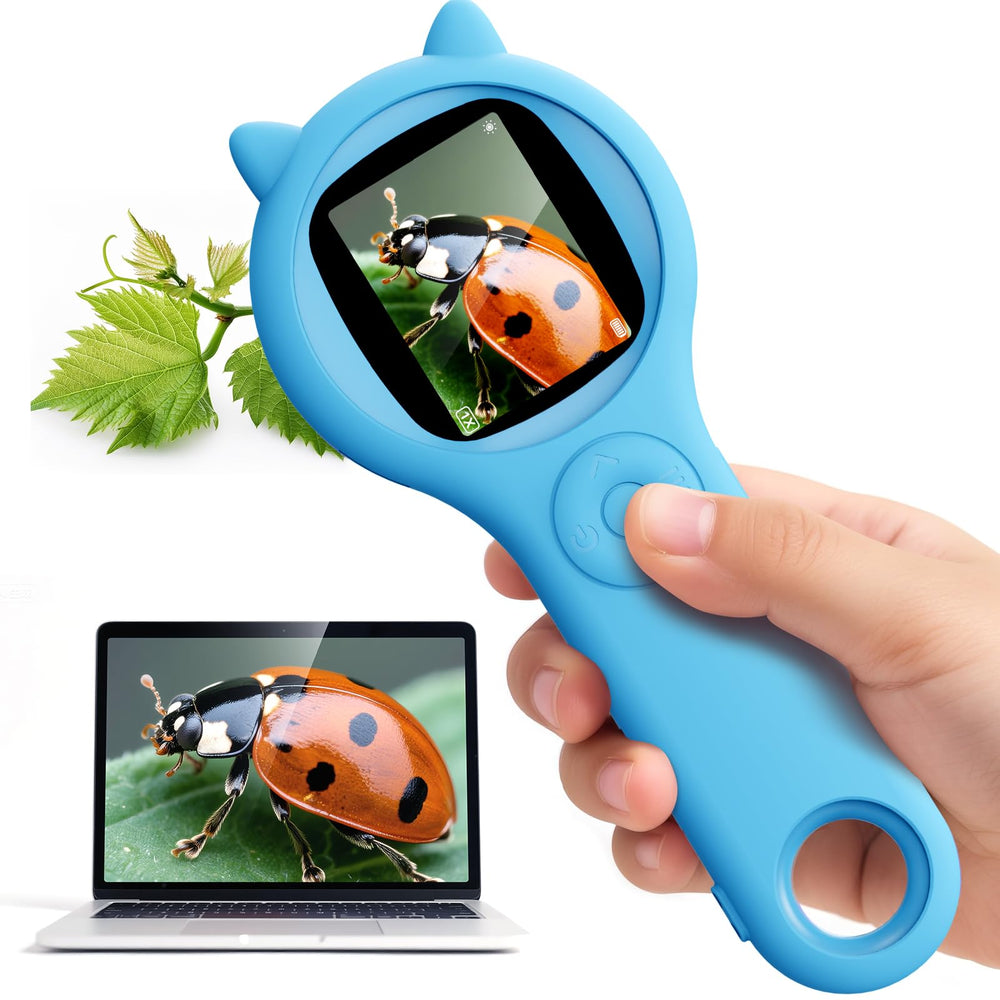 Ashfly kids blue magnifying glass front view for beginner exploration.