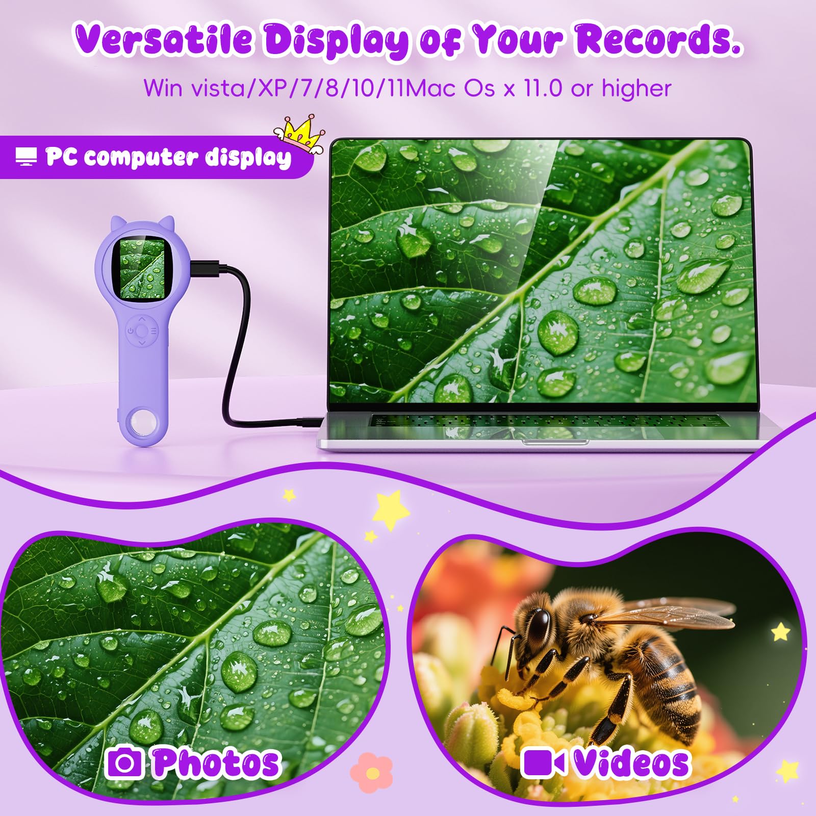 Ashfly 200x magnification lets kids inspect tiny details up close.