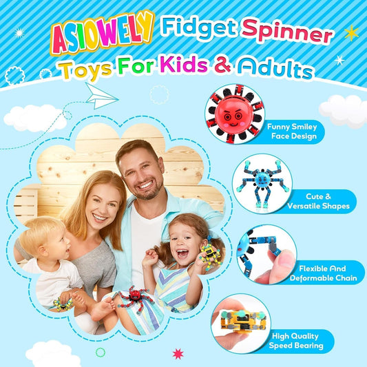 ASIOWELY fidget spinner with six transformable chains and playful expressions.