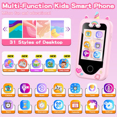 ASIUR pink side-view kids phone toy showing durable shell for everyday play