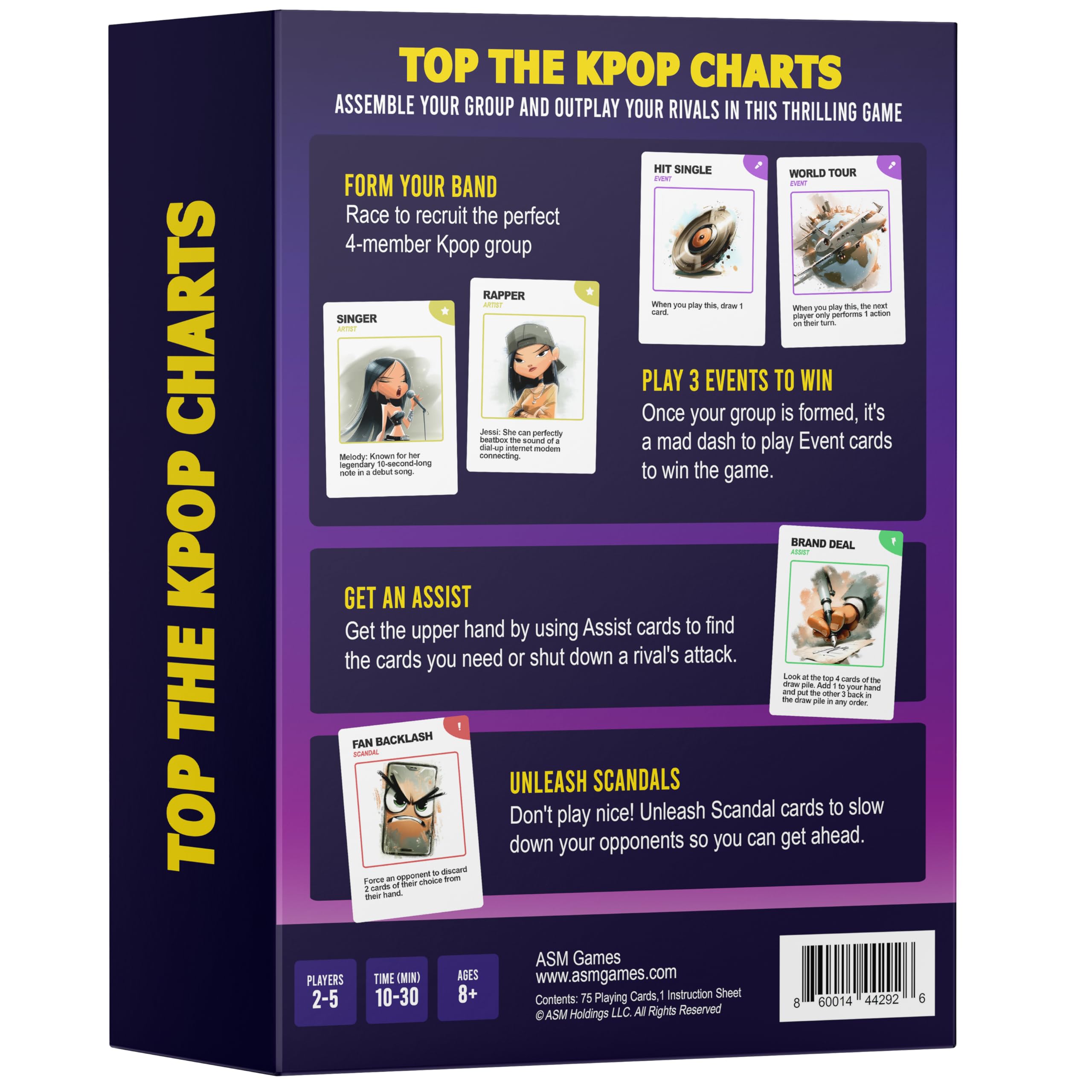 ASM GAMES Top The Kpop Charts illustrated cards spark visual appeal and strategic play.