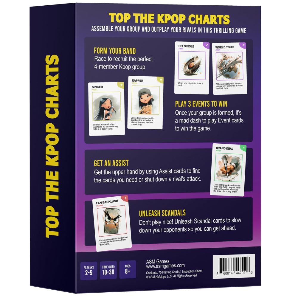 ASM GAMES Top The Kpop Charts illustrated cards spark visual appeal and strategic play.