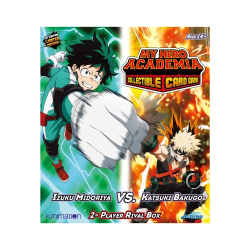 Asmodee MHA CCG Izuku Midoriya vs Katsuki deck contents spread for easy setup.