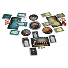 Asmodee Nightmare Before Christmas tokens in bright holiday colors enhance strategic placement.