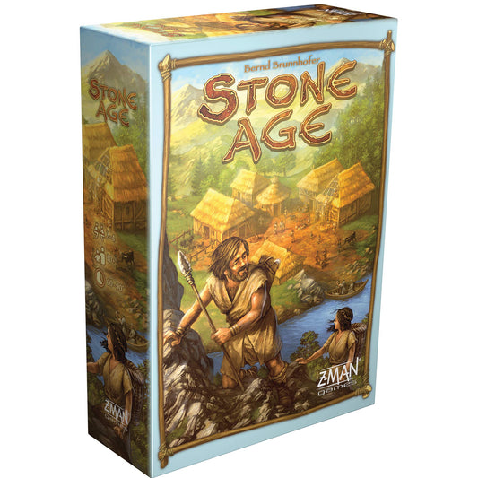 Asmodee Stone Age board game setup with resource tiles ready for strategy.