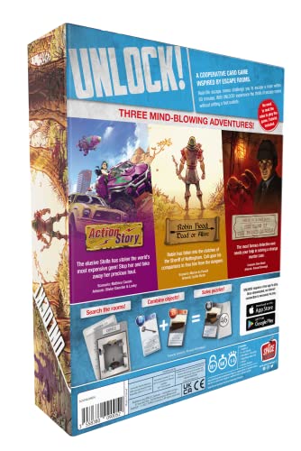 Asmodee Unlock! Legendary Adventures components highlight cards and timer for tactile puzzle solving.