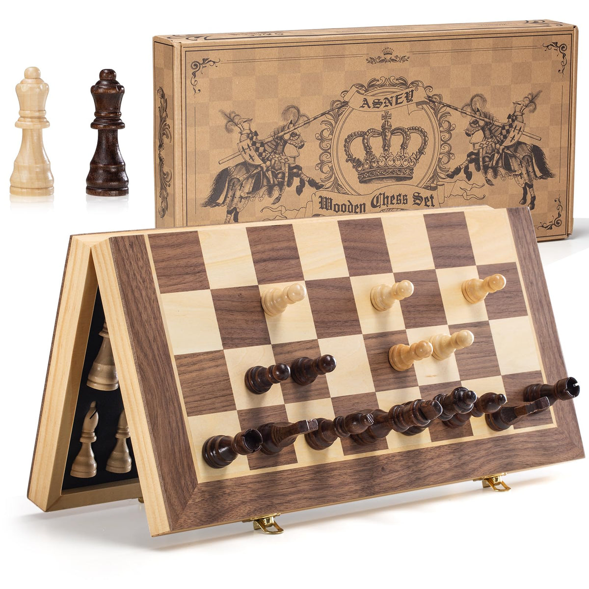 ASNEY chess board top view shows sturdy wood and strong magnets