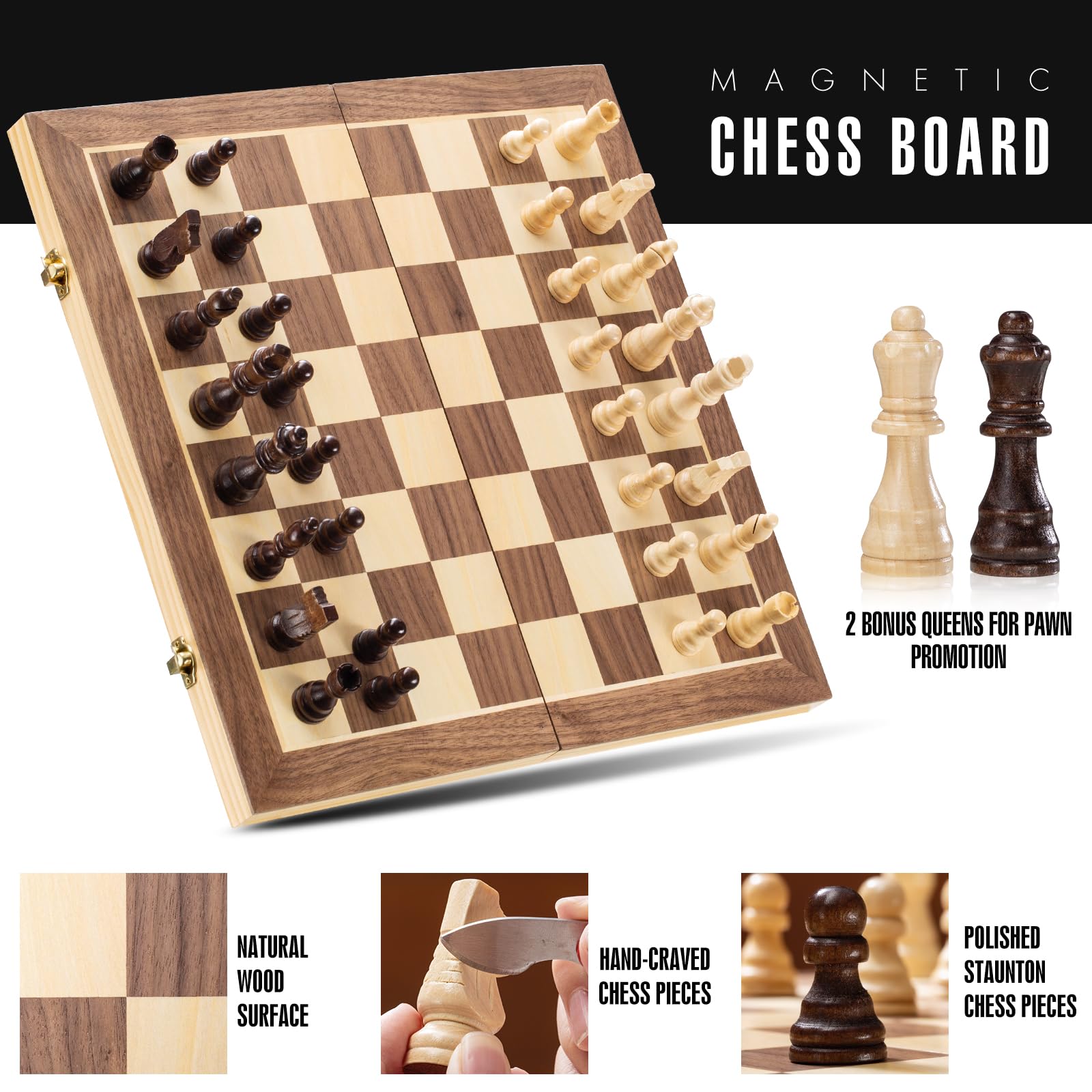 ASNEY chess set includes extra queens for promotions