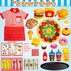 Assorty restaurant server set toy foods offer tasty pretend meals