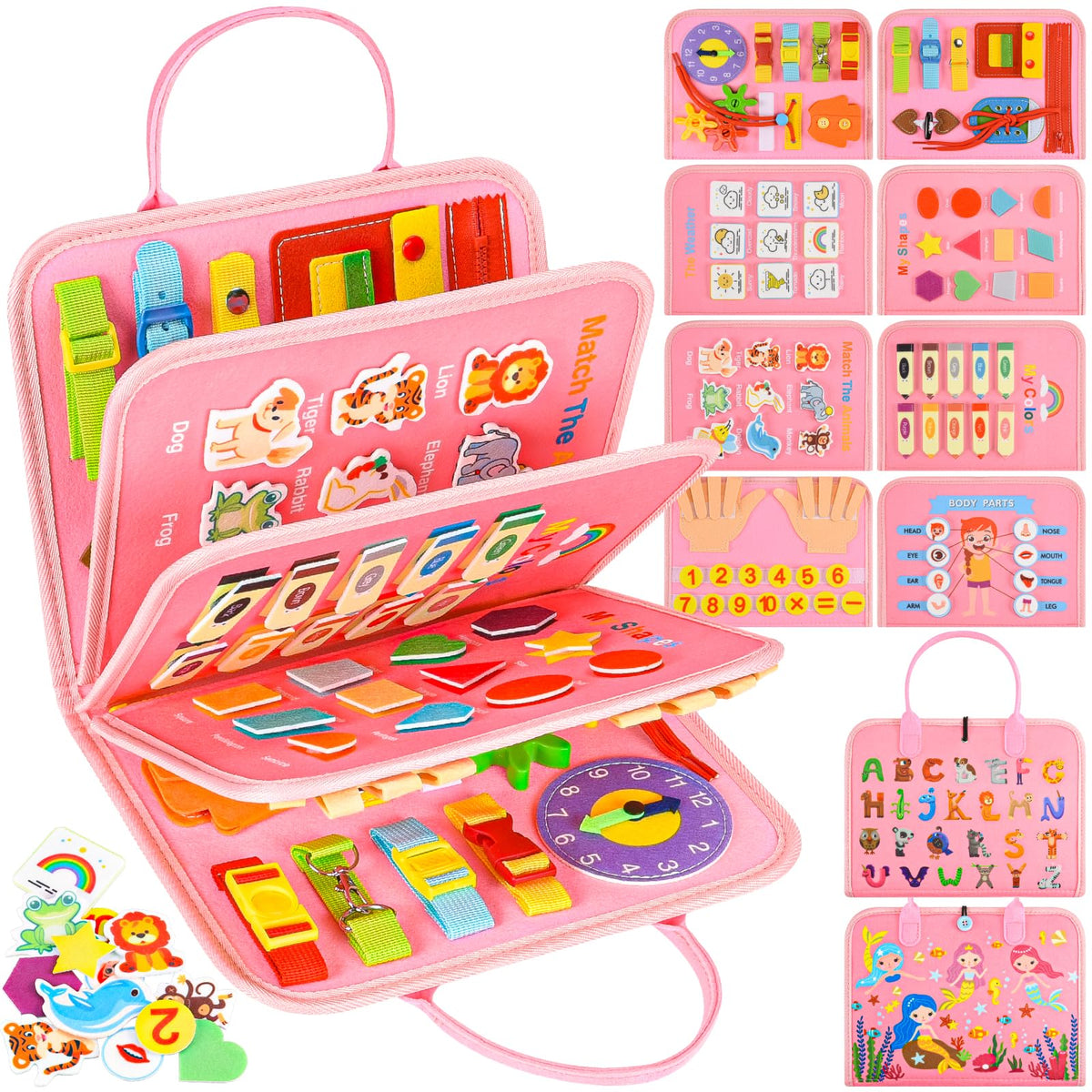 Asten Busy Board 25-in-1 pages engages curious toddlers with varied activities