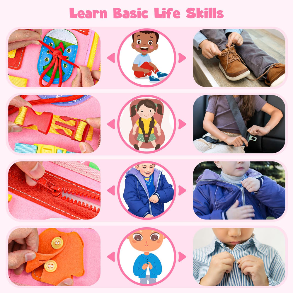 Asten Busy Board educational pages with letters and numbers for early learning