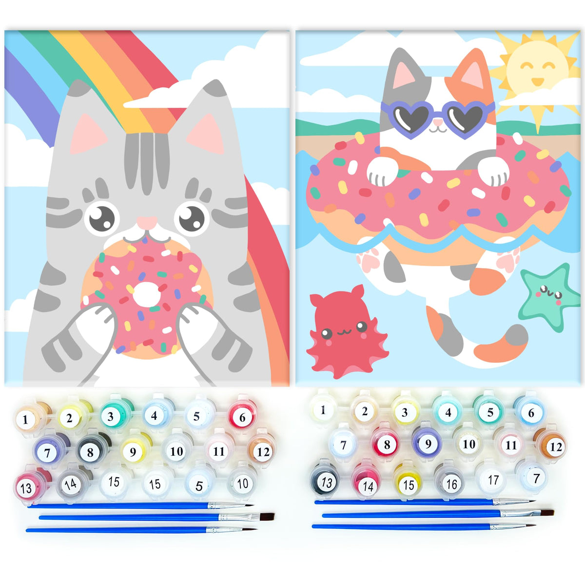 Astrakuma Studio cat donut paint-by-number kit; engaging project for budding artists.