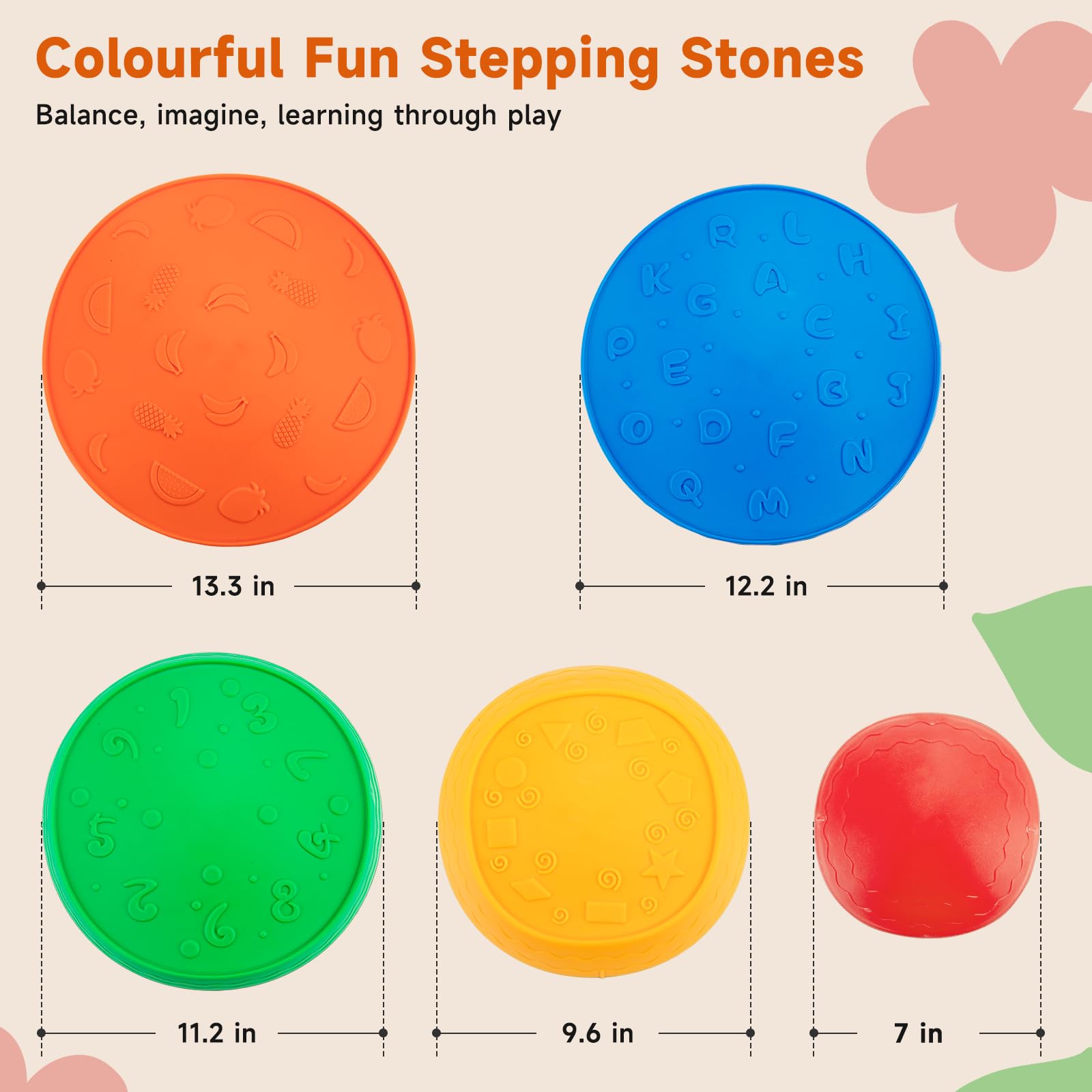 Astrell stepping stones suitable for indoor or outdoor spaces for flexible play