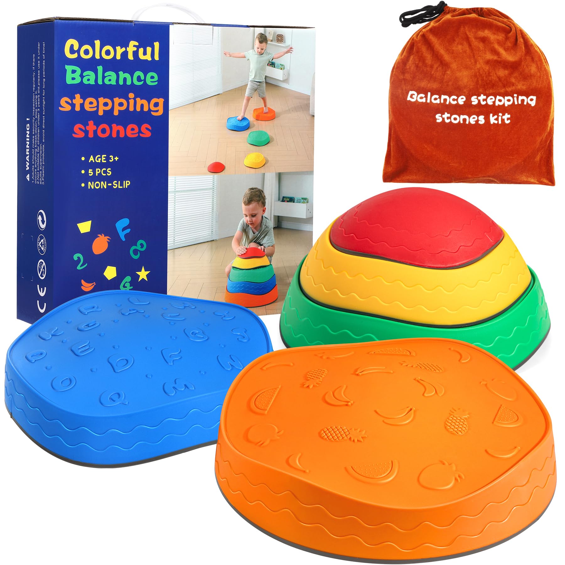 Astrell stepping stones stay steady with non-slip bases on grass, carpet, or floors