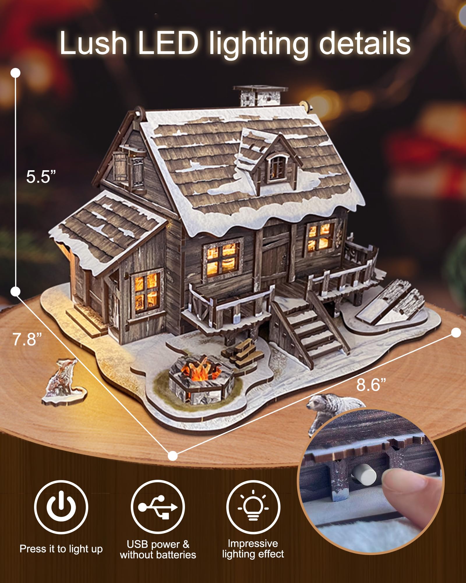 Astshun&co winter cabin puzzle LED lights create warm night glow