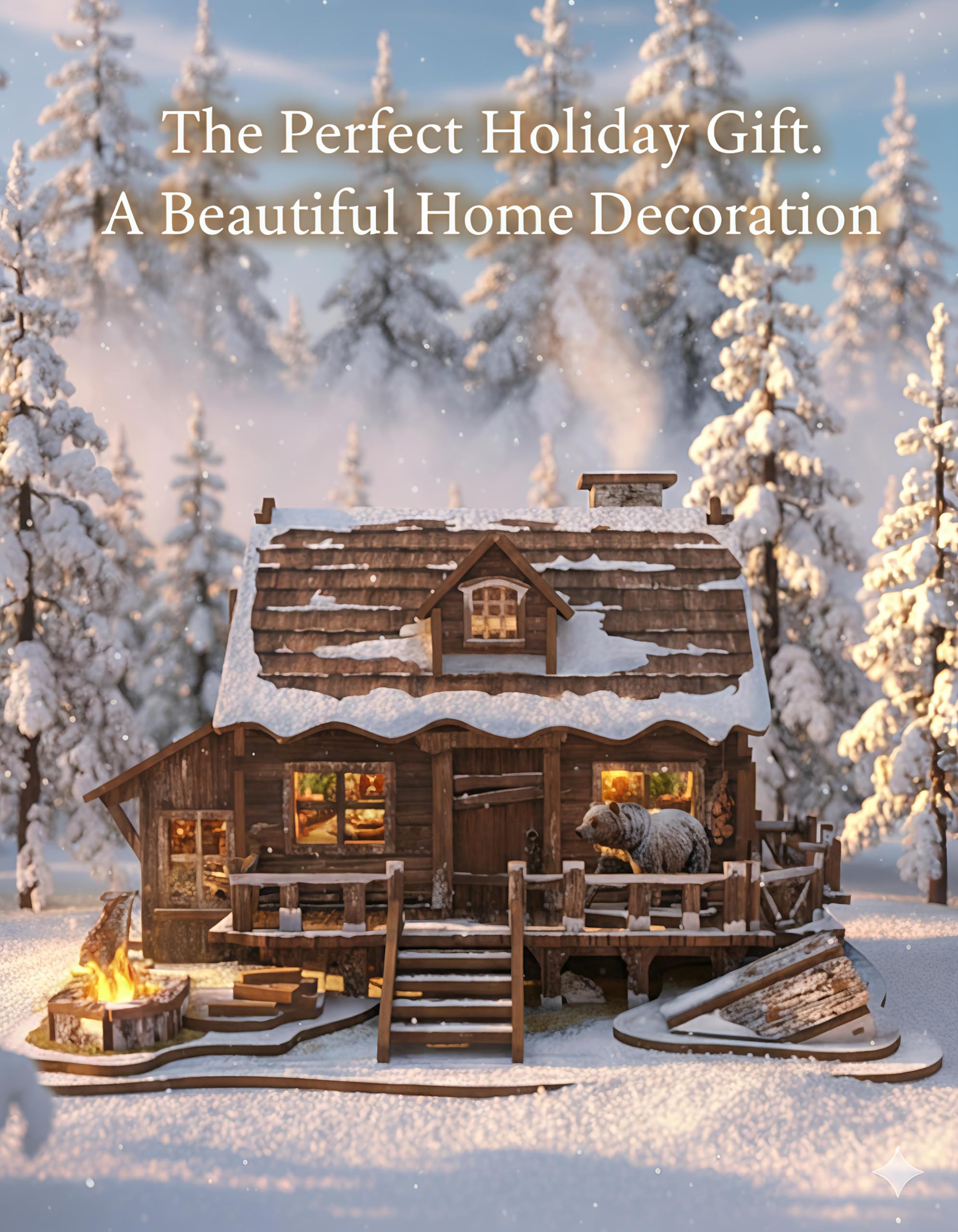 Astshun&co winter cabin puzzle roof lift reveals interior scene
