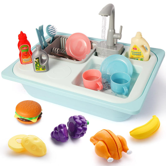 Asweets color-changing kitchen sink toy faucet demonstrates safe water play.