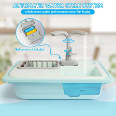 Asweets water cycle kitchen sink toy shows flowing water for pretend play.