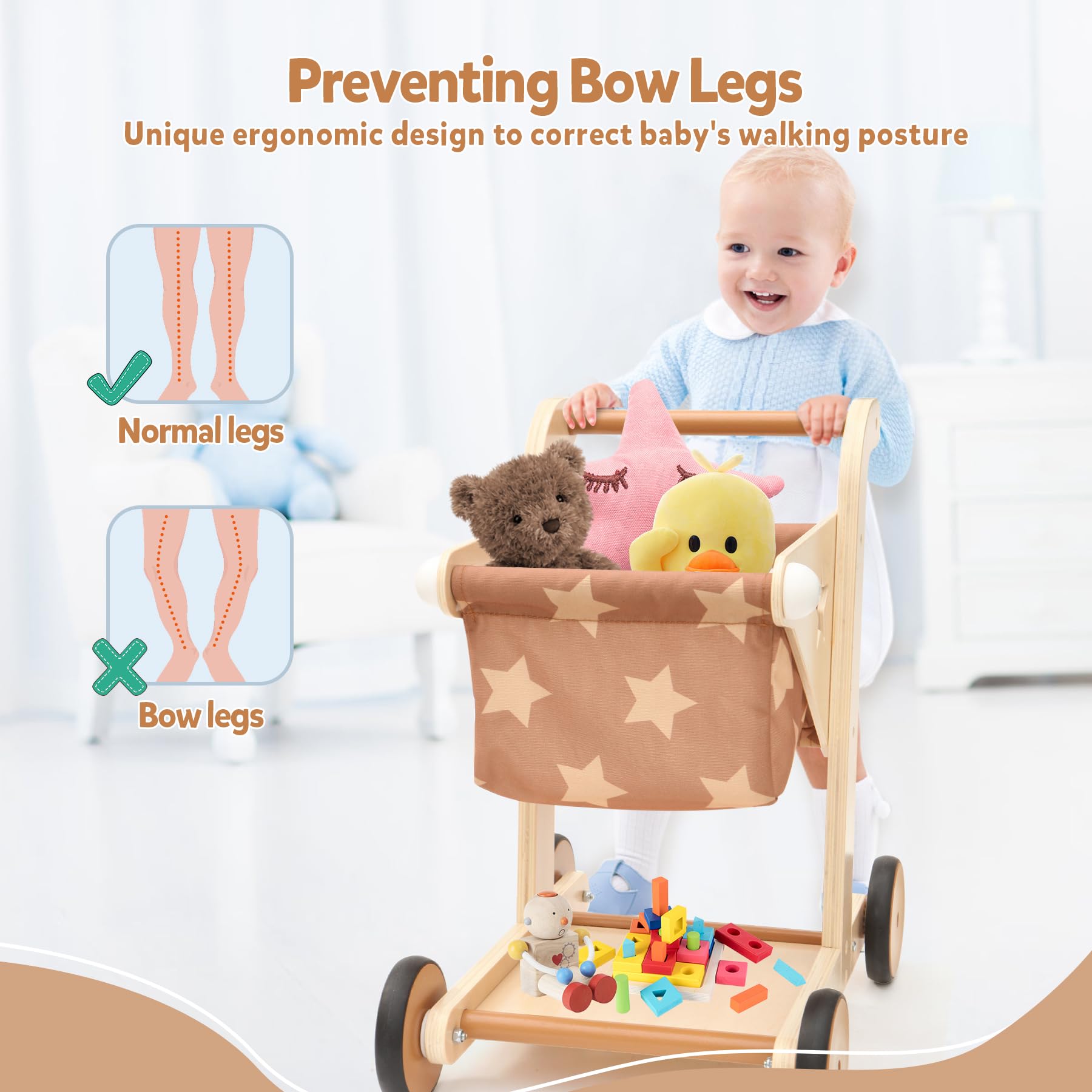 Asweets push-pull walker with large toy box for portable toy storage