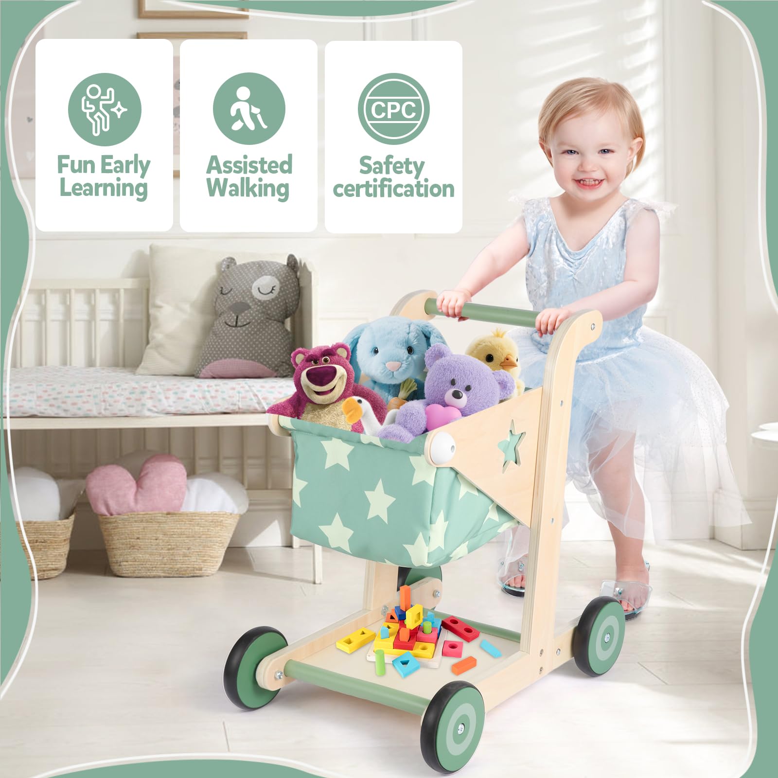 Asweets shopping-cart style walker supporting first steps and pretend shopping