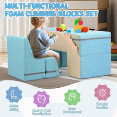 Asweets triangular and L blocks engage little hands in climbing exploration.