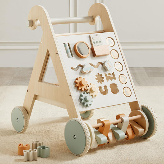 Asweets wooden baby walker with barber pole for engaging floor play