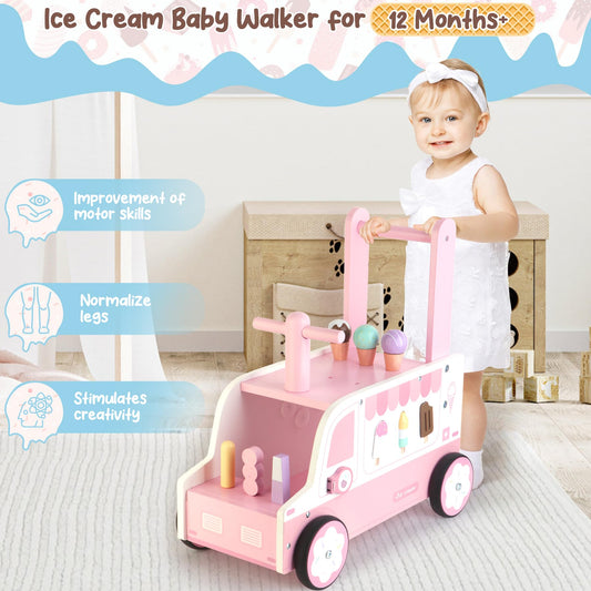 Asweets wooden push and pull walker with gears aids fine motor play.