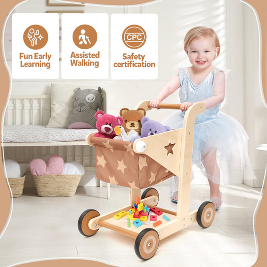 Asweets wooden shopper doll-stroller seat enables pretend shopping and caregiver-child bonding