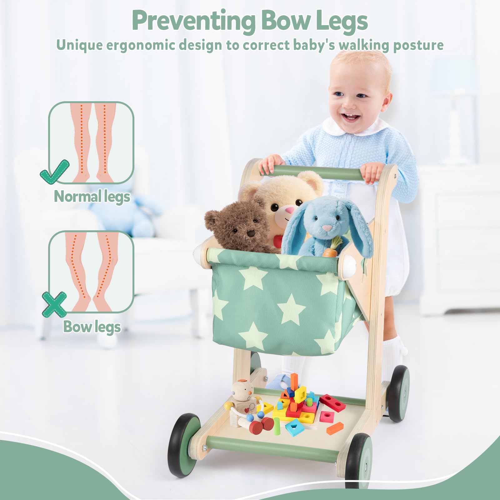 Asweets wooden-wheels with rubber coating for smooth rides and floor protection