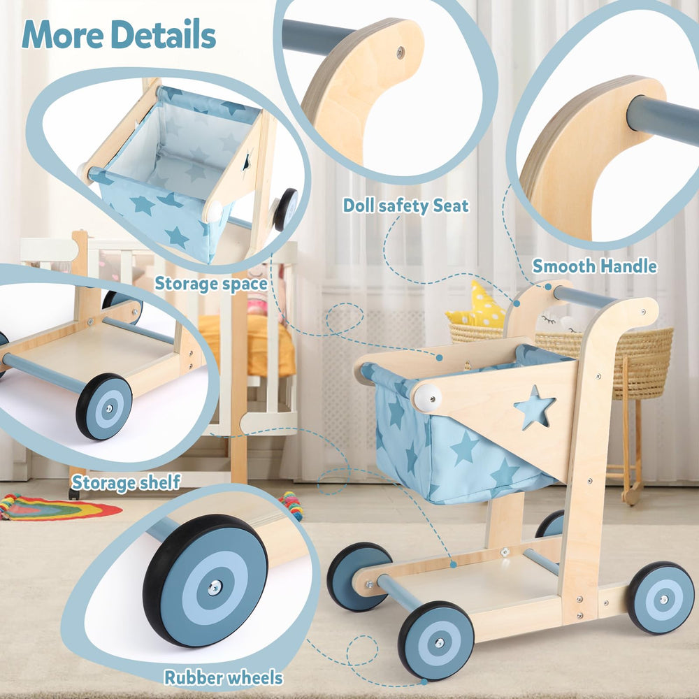 Asweets sturdy wooden wheels with rubber protect floors while toddlers explore.