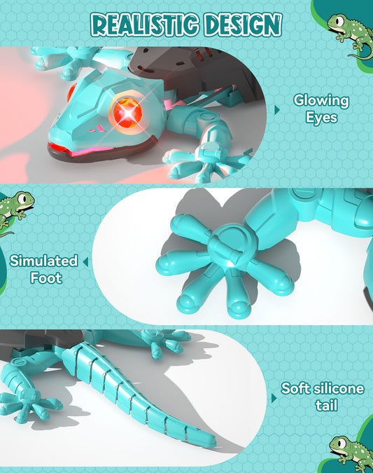 ATHLERIA blue wall crawler gecko with glowing LED eyes for immersive night play.