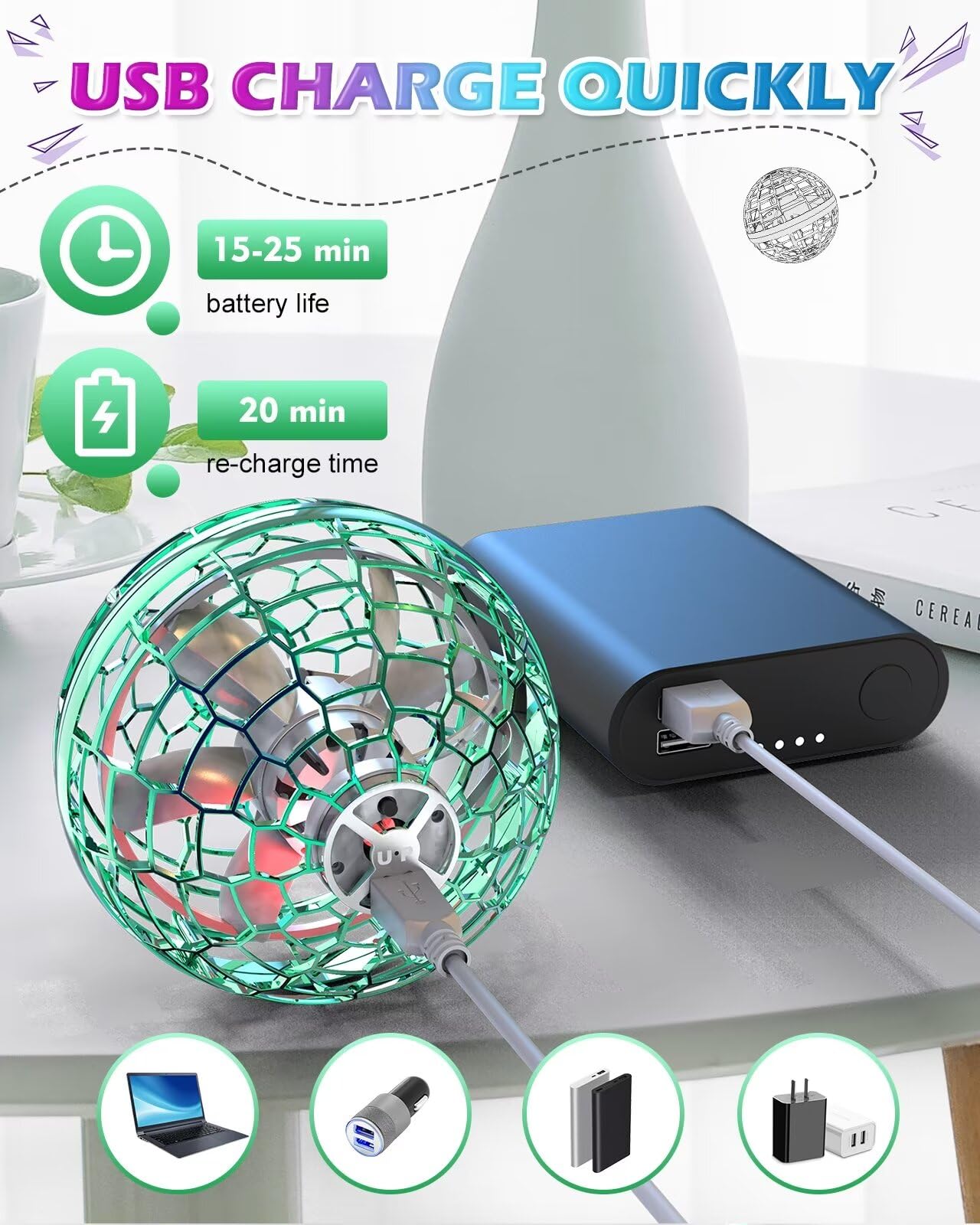 ATHLERIA Green Magic Flying Orb Ball compact and portable for travel.