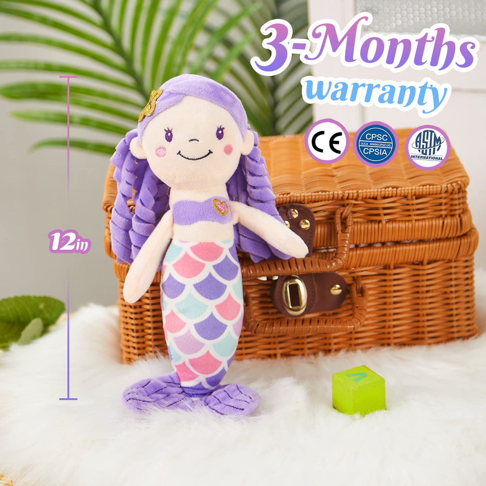 Athoinsu glitter heart embroidery adds charm to the mermaid plush.
