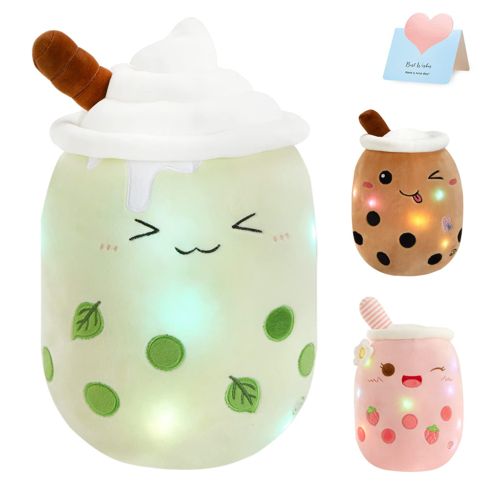 Athoinsu light up matcha boba pillow, 15-inch plush with glowing effect for cozy moments