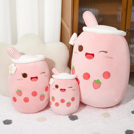 Athoinsu Light Up Strawberry Boba Tea plush pillow with LED light on adds playful ambiance.
