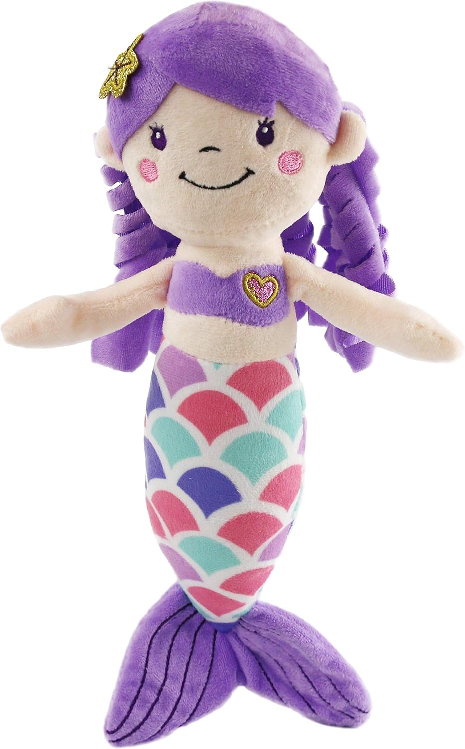 Athoinsu purple mermaid face plush with friendly eyes and a warm smile.