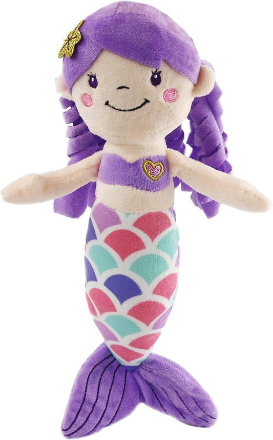 Athoinsu purple mermaid face plush with friendly eyes and a warm smile.