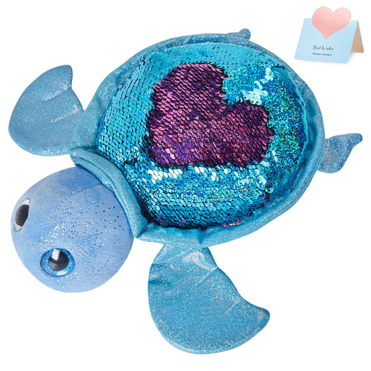 Athoinsu reversible sequins sea turtle glitter shell for dazzling display and gentle play