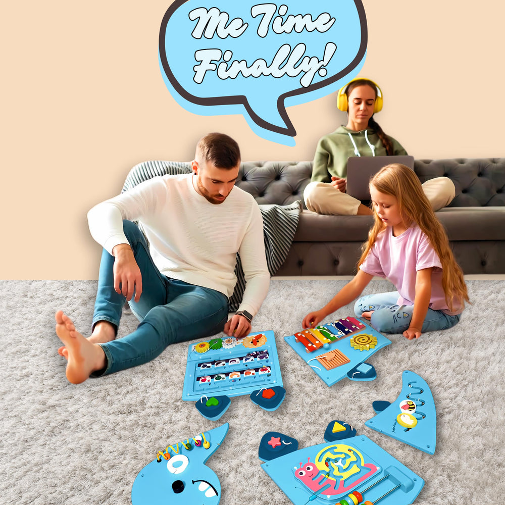 AthomBear dinosaur activity wall busy board Montessori-inspired design promotes focused play.