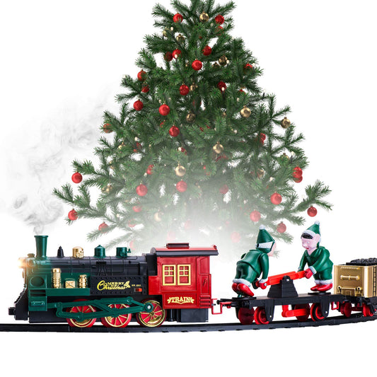 Atlasonix Christmas train around tree with large tracks for a stable layout