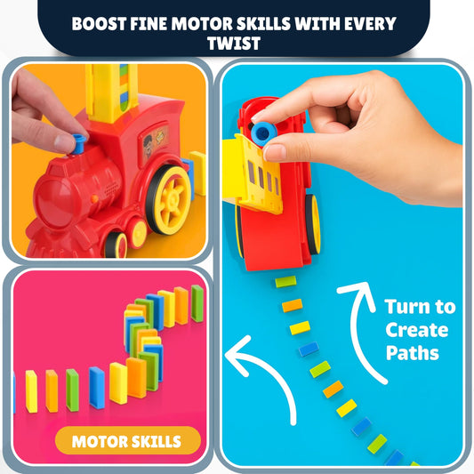 Atlasonix Domino Train lays precise domino lines, boosting focus during setup-free play.