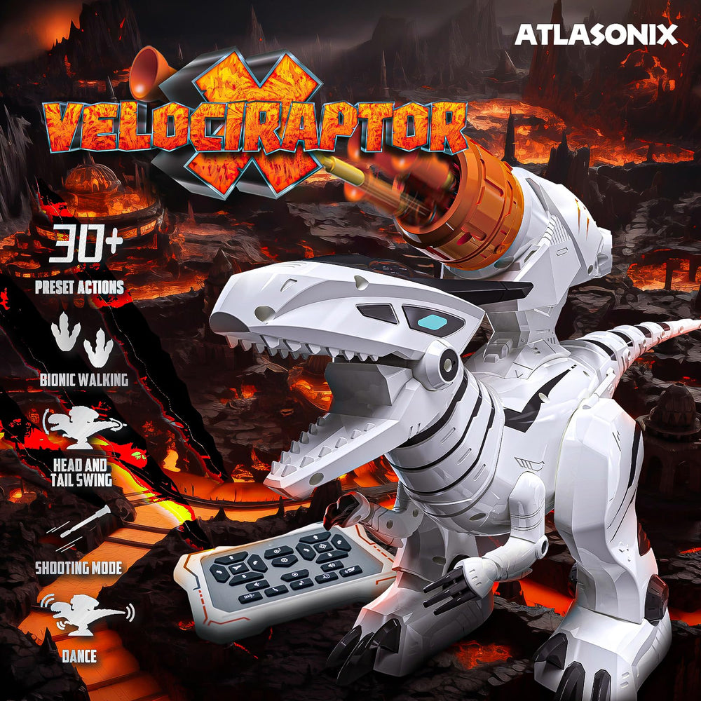 Atlasonix Robot Dinosaur with sound effects enhances storytelling and pretend battles.