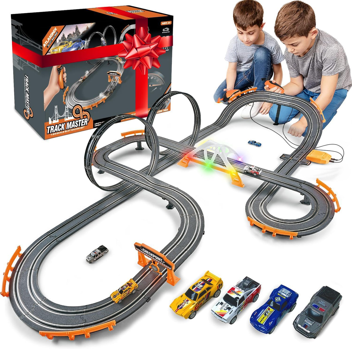 Atlasonix slot car track 360-loop layout for fast family races