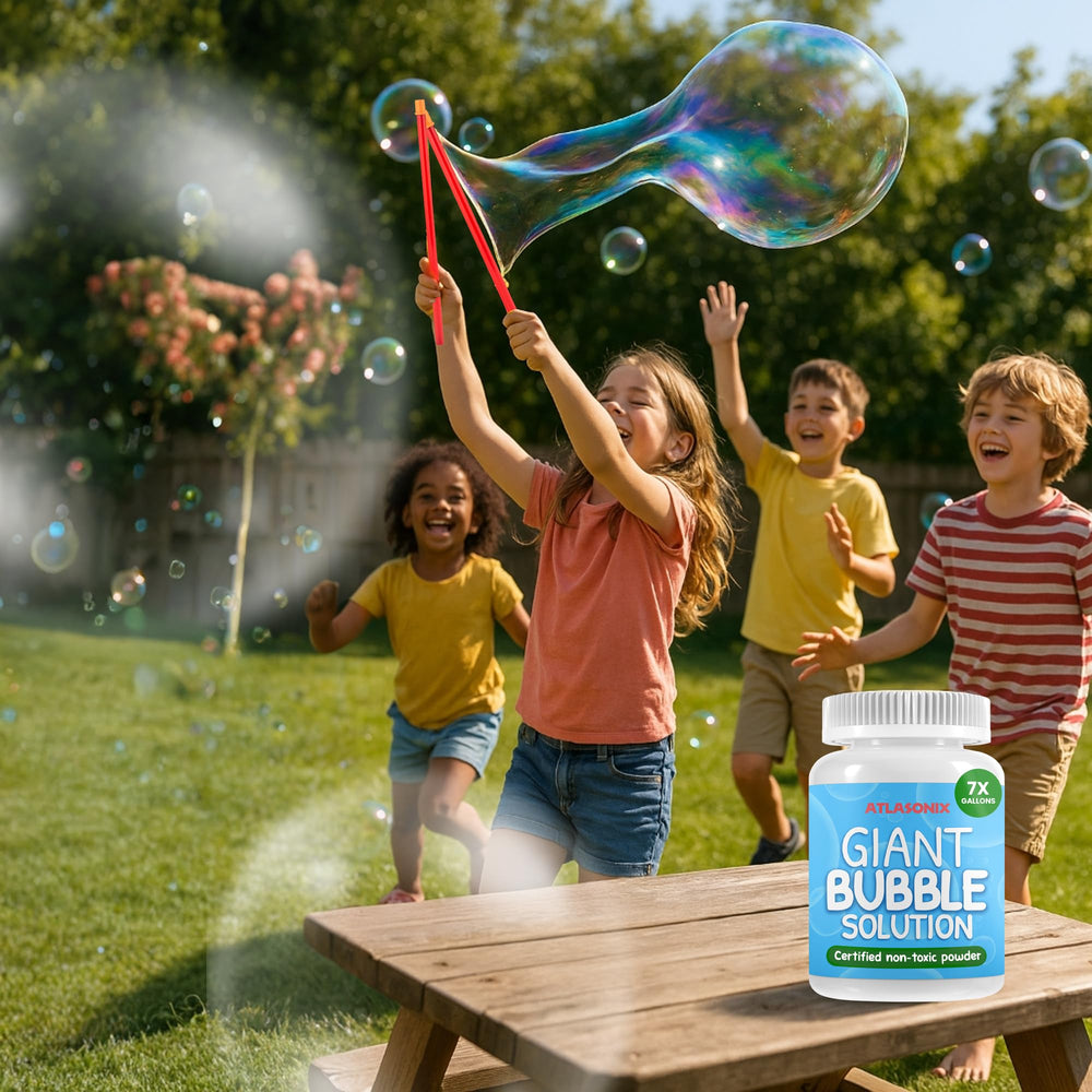 Space-saving packaging helps reduce waste while enjoying bubble-rich play.