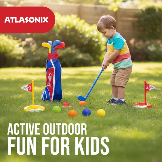 Atlasonix toddler golf set carry bag keeps items organized and easy to transport.