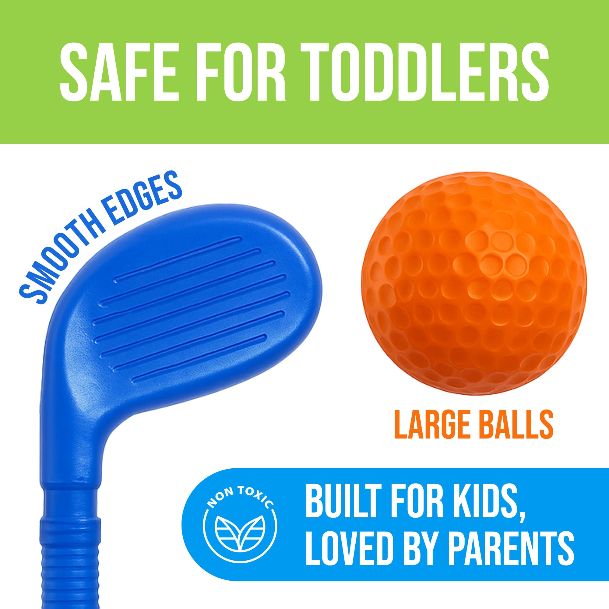 Atlasonix toddler golf tees and flags for realistic play.