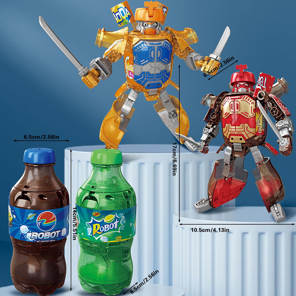 Atlodas beverage bottles deformation robot toy packaging shot highlights gift-ready appeal.