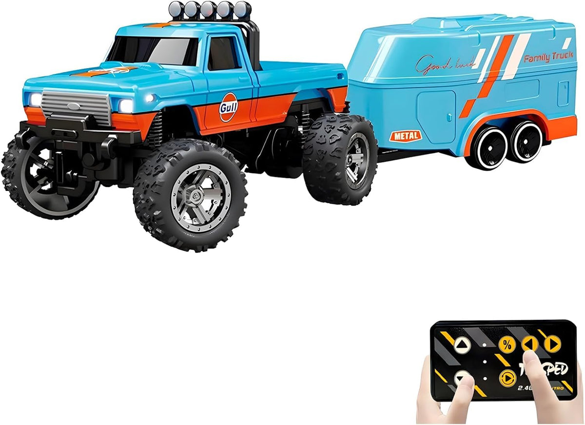 Atlodas mini RC truck with front lighting for realistic night driving.